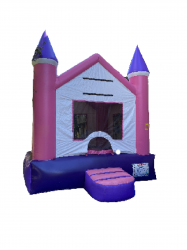 Pink and white bounce house